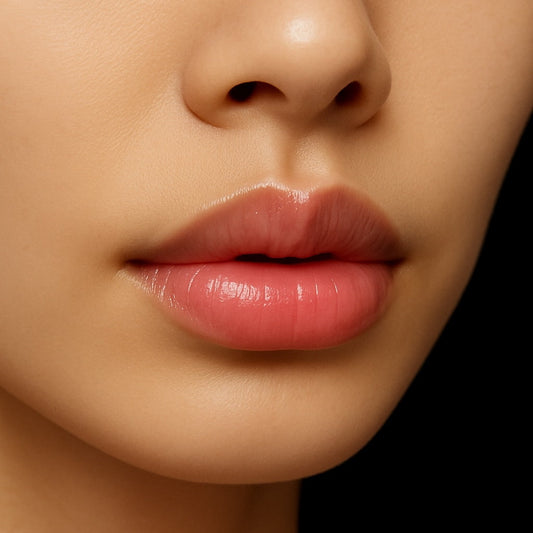 Primer plano de labios hidratados con un bálsamo